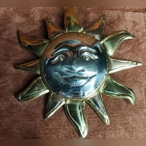 vintage celestial sun brooch pin pendant Gold Silver Copper Tone Metals